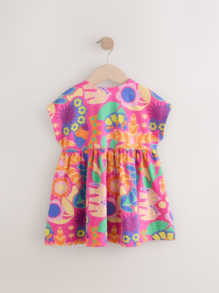 Pink Tropical Print Short Sleeve Jersey Summer Dress (3mths-7yrs) - Image 5 of 7