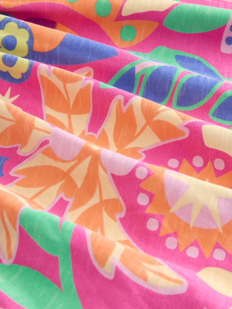 Pink Tropical Print Short Sleeve Jersey Summer Dress (3mths-7yrs) - Image 6 of 7