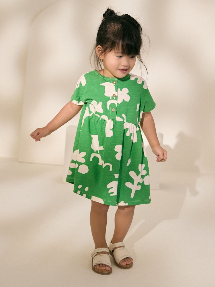 Green Character Print Short Sleeve Jersey Summer Dress (3mths-7yrs) - Image 1 of 7