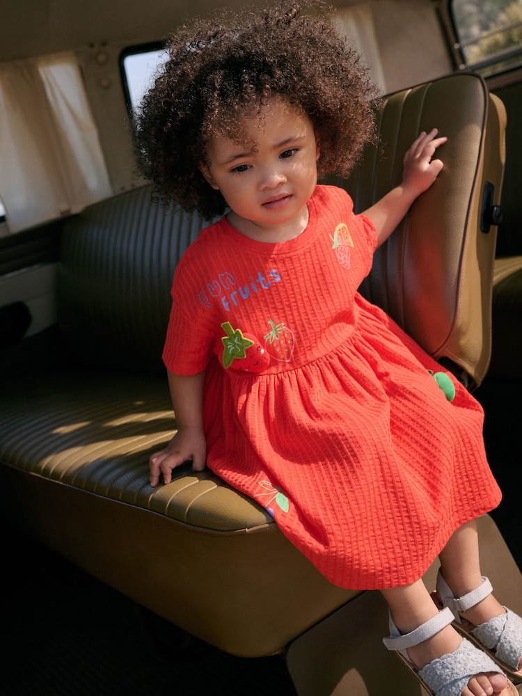 Red Padded Fruits Short Sleeve Jersey Summer Dress (3mths-7yrs) - Image 1 of 8