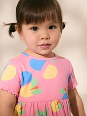 Bright Pink Short Sleeve Jersey Summer Dress (3mths-7yrs) - Image 4 of 8
