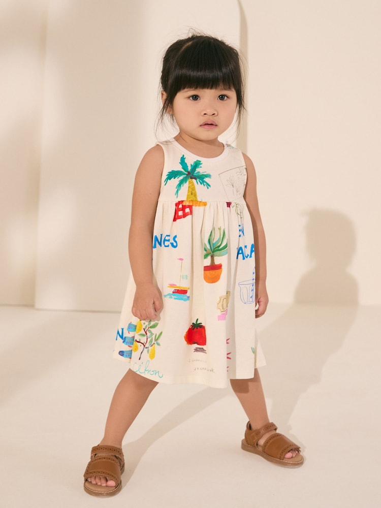 Ecru White Sleeveless Jersey Summer Dress (3mths-7yrs) - Image 1 of 4
