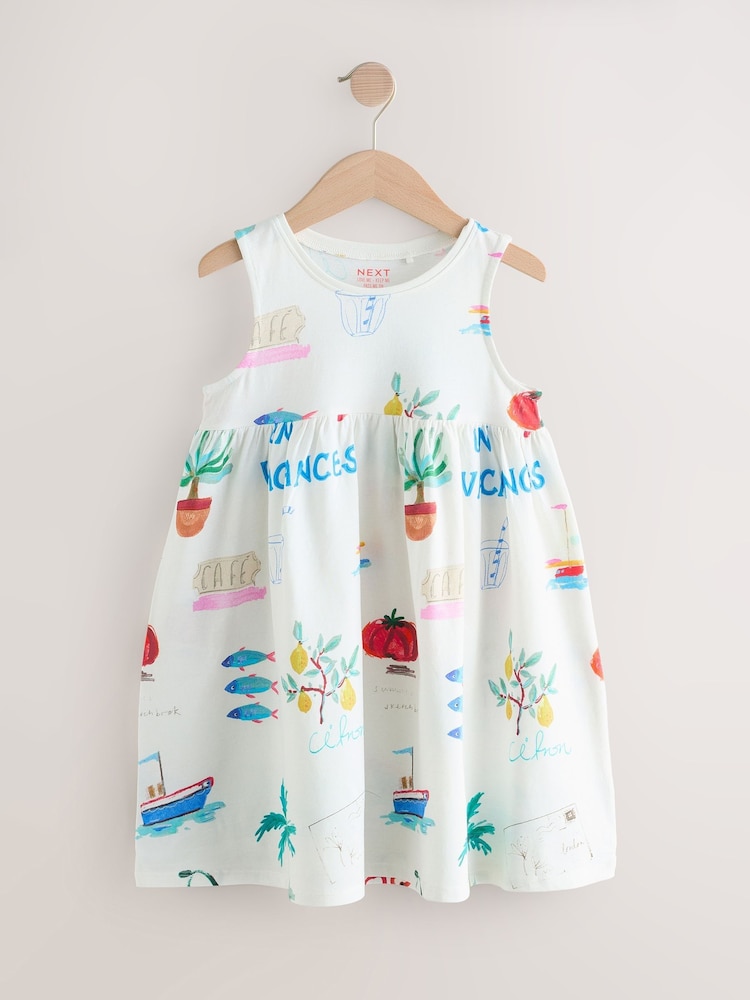 Ecru White Sleeveless Jersey Summer Dress (3mths-7yrs) - Image 5 of 8