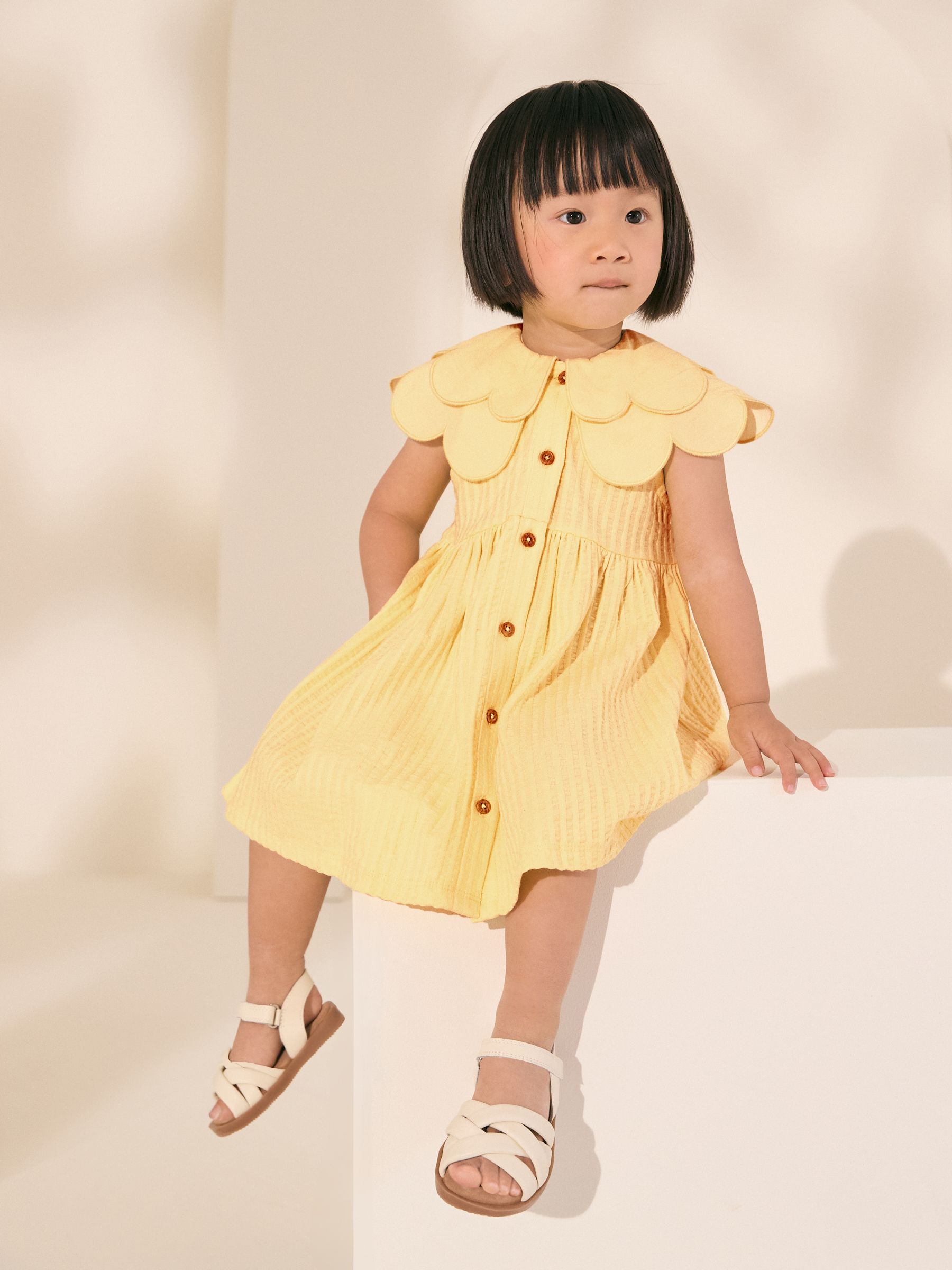 Yellow 100% Cotton Sleeveless Collar Dress (3mths-7yrs)