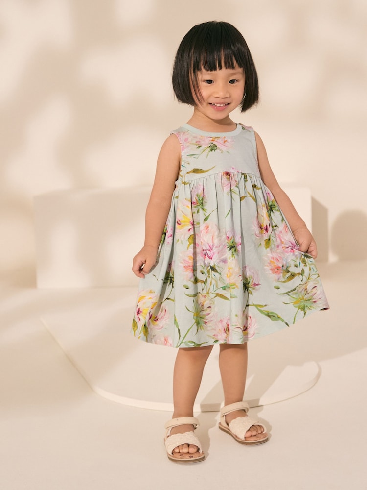 Green Floral Sleeveless Jersey Summer Dress (3mths-7yrs) - Image 1 of 7