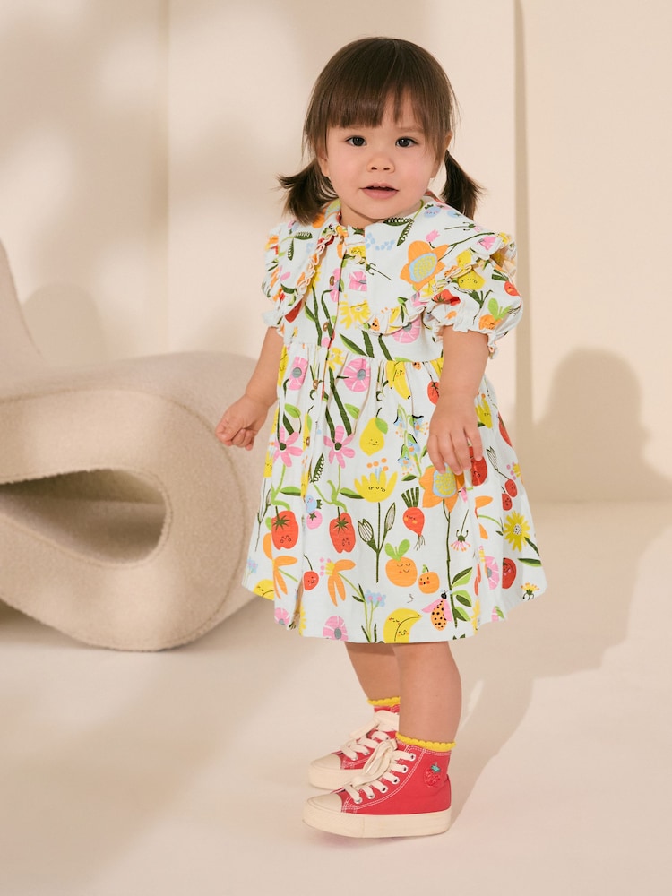 Multi Fruit Print 100% Cotton Short Sleeve Collar Dress (3mths-7yrs) - Image 1 of 7