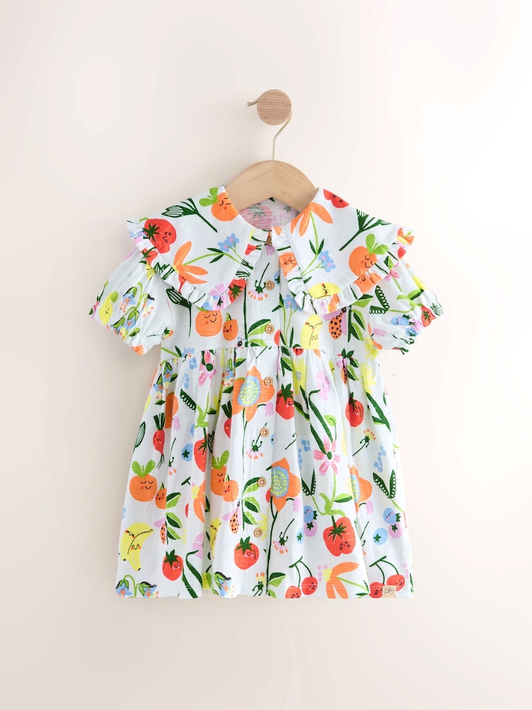 Multi Fruit Print 100% Cotton Short Sleeve Collar Dress (3mths-7yrs) - Image 4 of 7