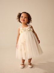 Ecru White Sleeveless Mesh Party Dress (3mths-7yrs) - Image 1 of 8