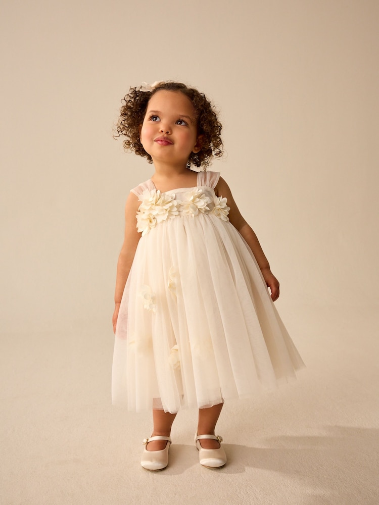Ecru White Sleeveless Mesh Party Dress (3mths-7yrs) - Image 1 of 8