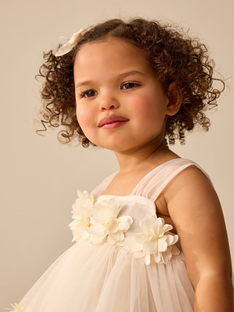 Ecru White Sleeveless Mesh Party Dress (3mths-7yrs) - Image 2 of 8