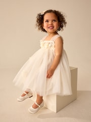 Ecru White Sleeveless Mesh Party Dress (3mths-7yrs) - Image 4 of 8