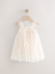 Ecru White Sleeveless Mesh Party Dress (3mths-7yrs) - Image 5 of 8