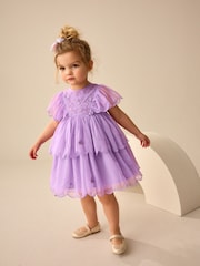 Purple Mesh Scallop Party Dress (3mths-7yrs) - Image 2 of 8
