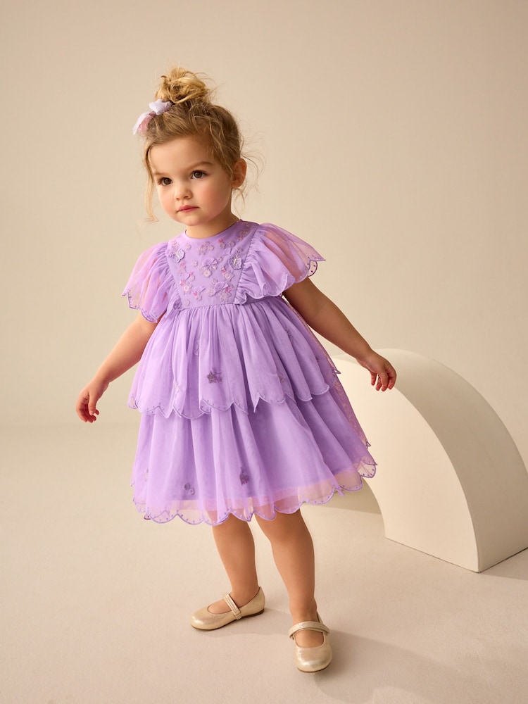 Purple Mesh Scallop Party Dress (3mths-7yrs) - Image 2 of 8