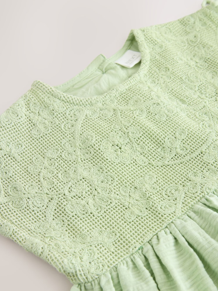 Sage Green Sleeveless Lace Summer Dress (3mths-7yrs) - Image 7 of 8