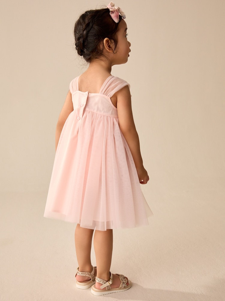 Pink Sleeveless Mesh Party Dress (3mths-7yrs) - Image 2 of 8