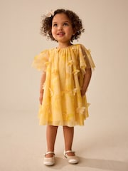 Yellow Short Sleeve Mesh Butterfly Dress (3mths-7yrs) - Image 1 of 8
