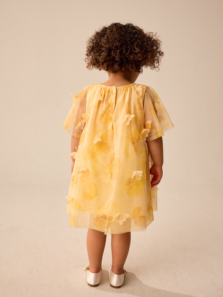 Yellow Short Sleeve Mesh Butterfly Dress (3mths-7yrs) - Image 2 of 8