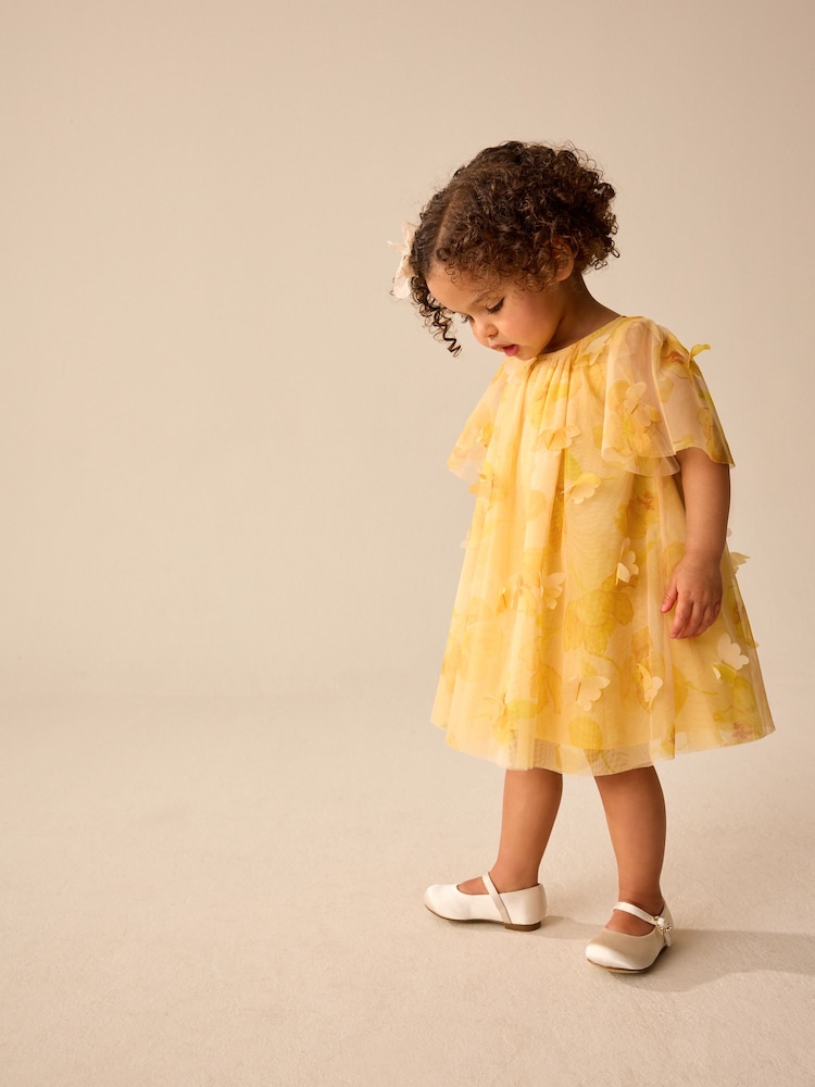Yellow Short Sleeve Mesh Butterfly Dress (3mths-7yrs) - Image 3 of 8
