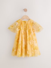 Yellow Short Sleeve Mesh Butterfly Dress (3mths-7yrs) - Image 6 of 8