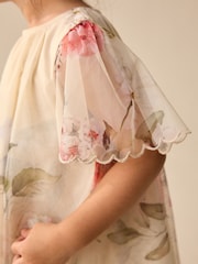 Pink Floral Short Sleeve Mesh Party Dress (3mths-7yrs) - Image 4 of 10
