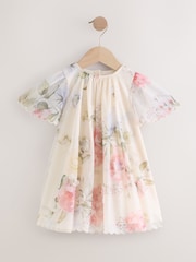 Pink Floral Short Sleeve Mesh Party Dress (3mths-7yrs) - Image 5 of 10