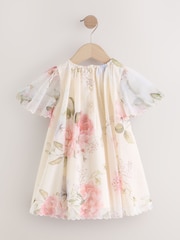 Pink Floral Short Sleeve Mesh Party Dress (3mths-7yrs) - Image 6 of 10