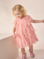 Pink Sleeveless Mesh Party Dress (3mths-7yrs) - Image 1 of 8