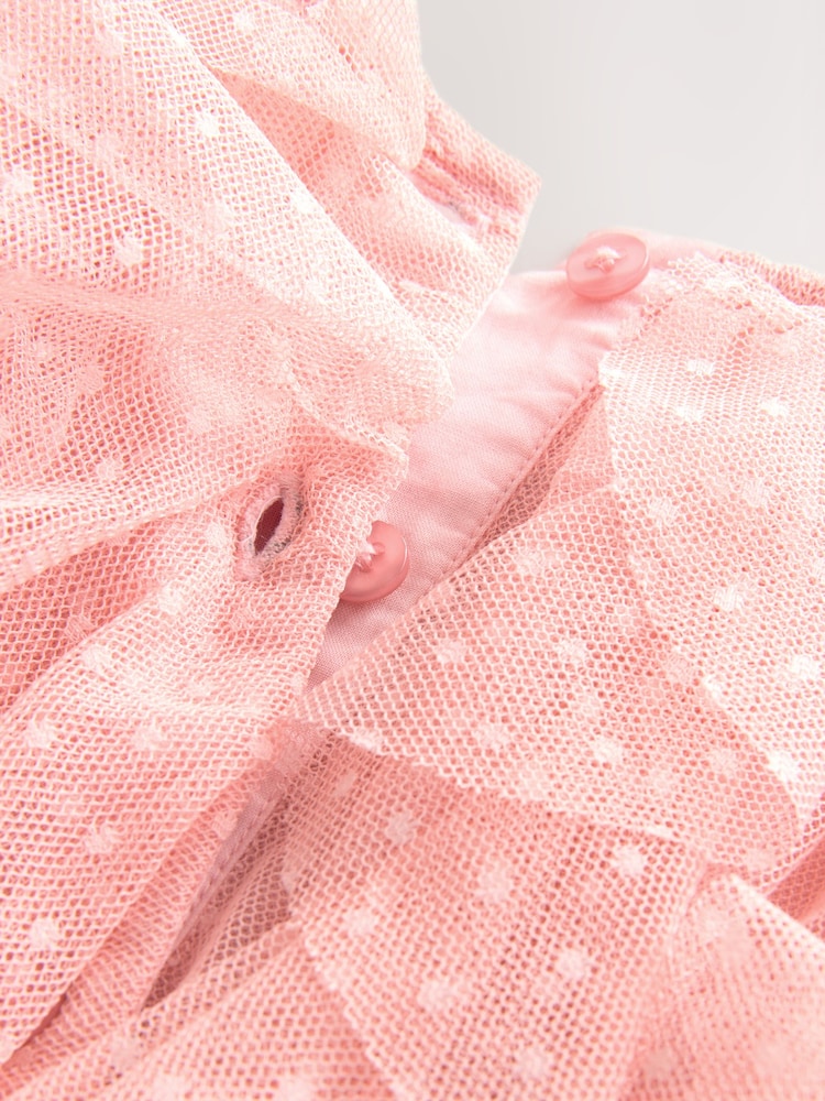 Pink Sleeveless Mesh Party Dress (3mths-7yrs) - Image 8 of 8