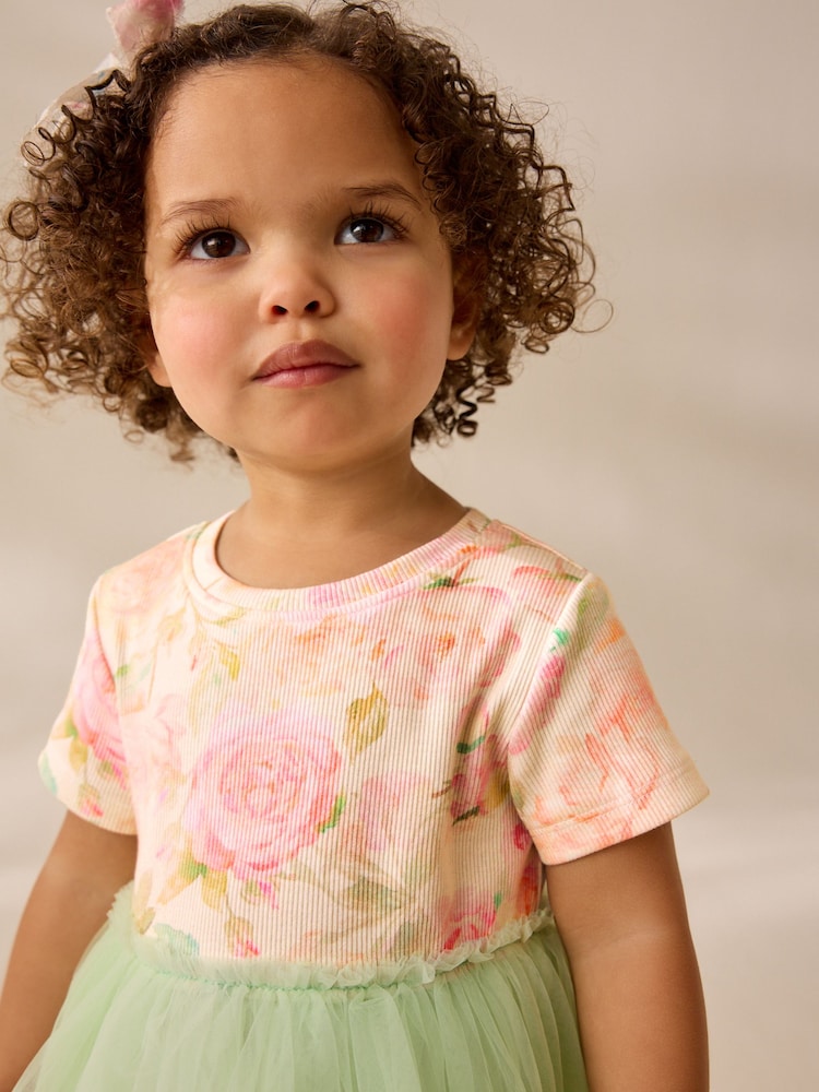 Sage Green Floral Mesh Party Dress (3mths-7yrs) - Image 4 of 8