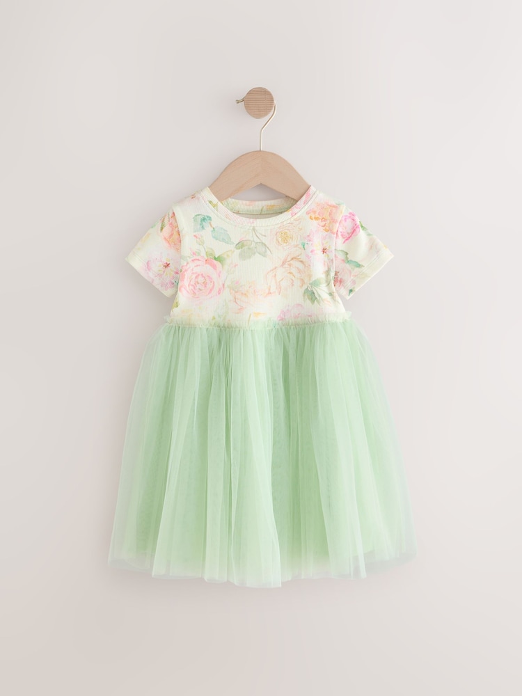 Sage Green Floral Mesh Party Dress (3mths-7yrs) - Image 5 of 8