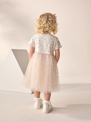 Ecru Bunny Character Short Sleeve Rib Mesh Party Dress (3mths-7yrs) - Image 3 of 9