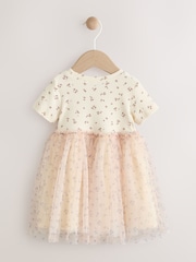 Ecru Bunny Character Short Sleeve Rib Mesh Party Dress (3mths-7yrs) - Image 6 of 9