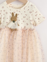 Ecru Bunny Character Short Sleeve Rib Mesh Party Dress (3mths-7yrs) - Image 7 of 9