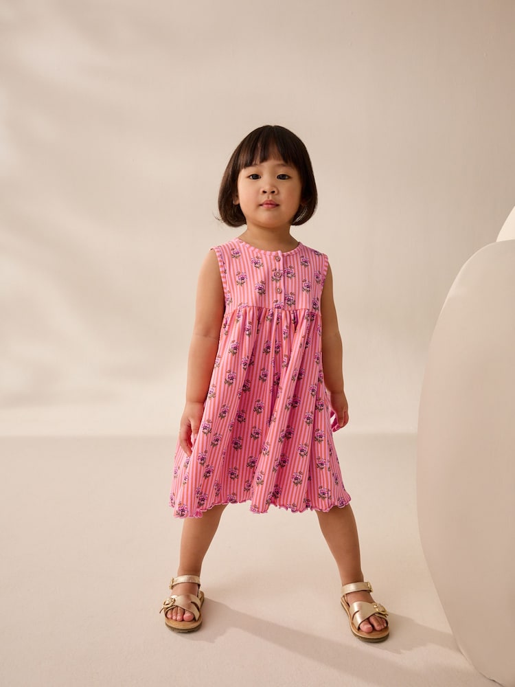 Coral Pink Floral Jersey Rib Playsuit (3mths-7yrs) - Image 2 of 8