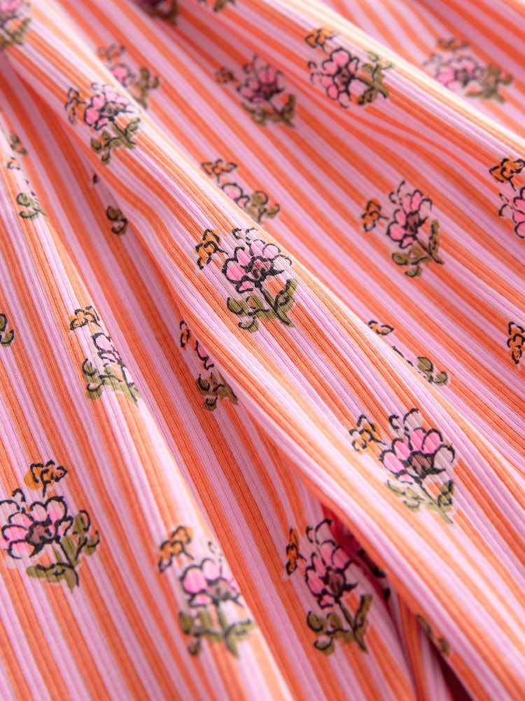 Coral Pink Floral Jersey Rib Playsuit (3mths-7yrs) - Image 8 of 8