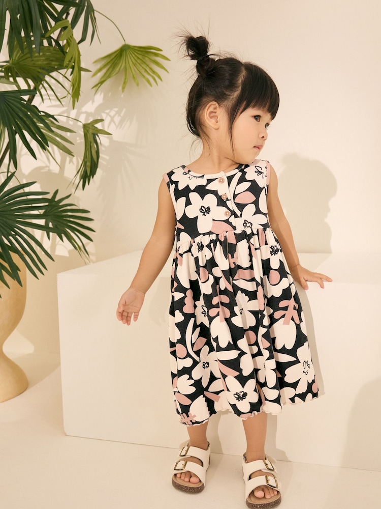 Monochrome Floral Jersey Rib Playsuit (3mths-7yrs) - Image 1 of 8