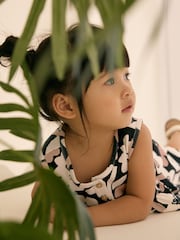 Monochrome Floral Jersey Rib Playsuit (3mths-7yrs) - Image 2 of 8