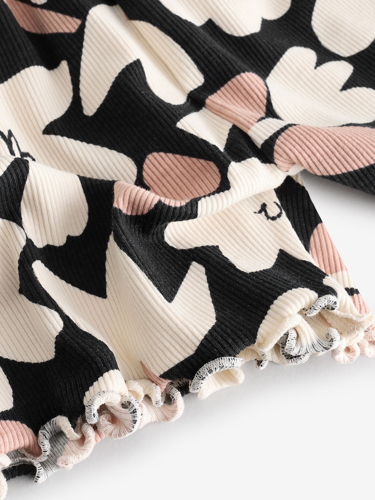 Monochrome Floral Jersey Rib Playsuit (3mths-7yrs) - Image 8 of 8