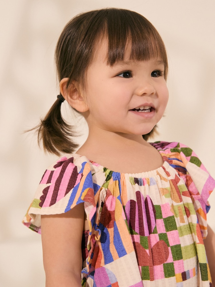 Blue/Pink 100% Cotton Jersey Ruffle Playsuit (3mths-7yrs) - Image 2 of 7
