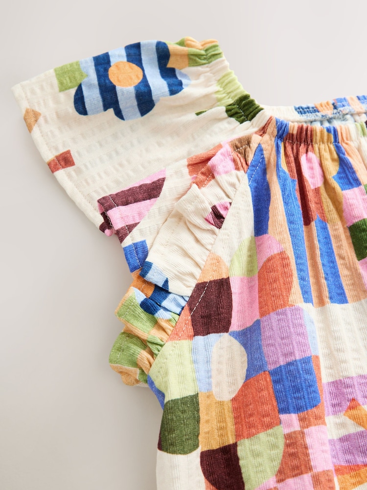 Blue/Pink 100% Cotton Jersey Ruffle Playsuit (3mths-7yrs) - Image 7 of 7