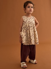 Brown/Cream Dress and Trousers Set (3mths-7yrs) - Image 1 of 7