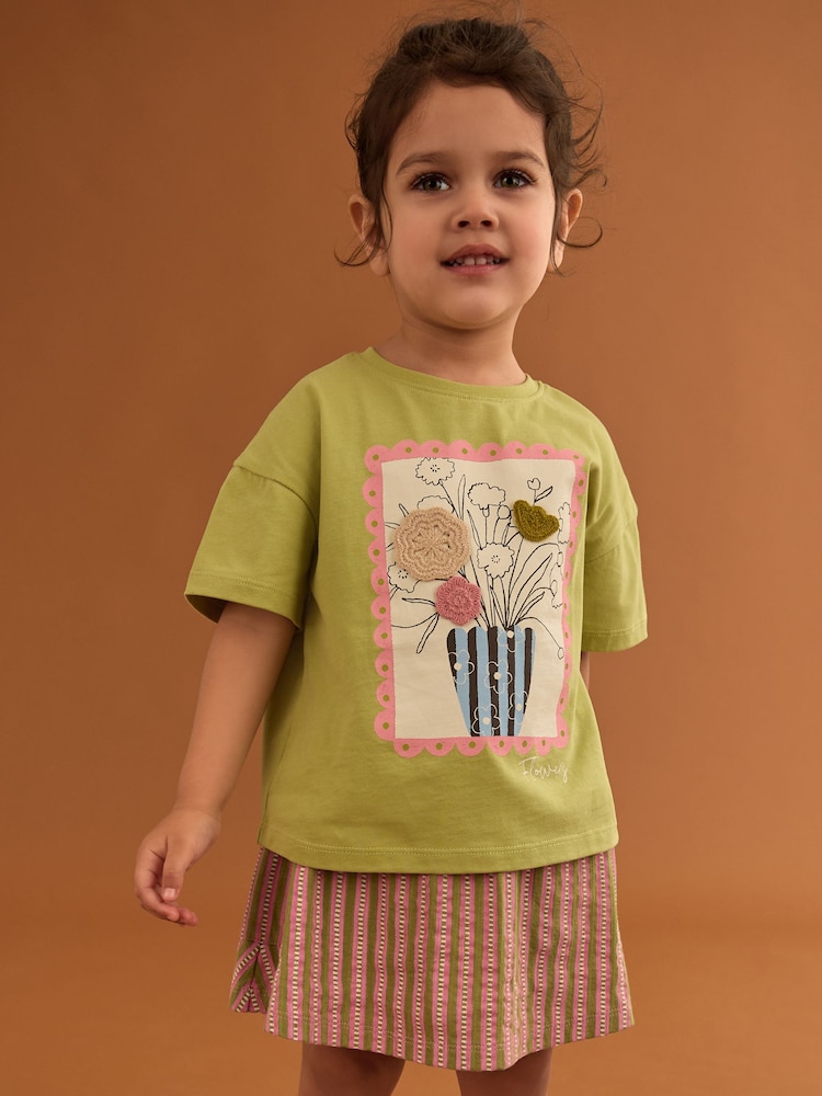 Green/Pink 100% Cotton T-Shirt and Skirt Set (3mths-7yrs) - Image 1 of 8