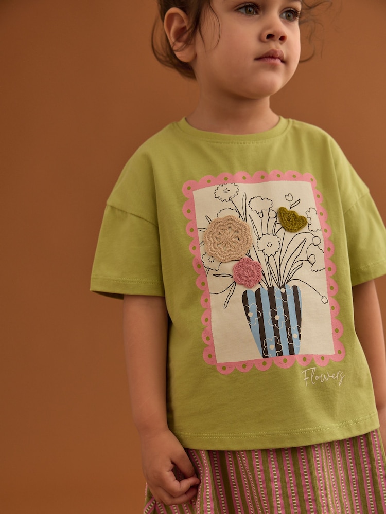 Green/Pink 100% Cotton T-Shirt and Skirt Set (3mths-7yrs) - Image 2 of 8