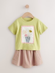 Green/Pink 100% Cotton T-Shirt and Skirt Set (3mths-7yrs) - Image 4 of 8