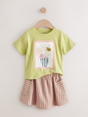 Green/Pink 100% Cotton T-Shirt and Skirt Set (3mths-7yrs) - Image 5 of 8