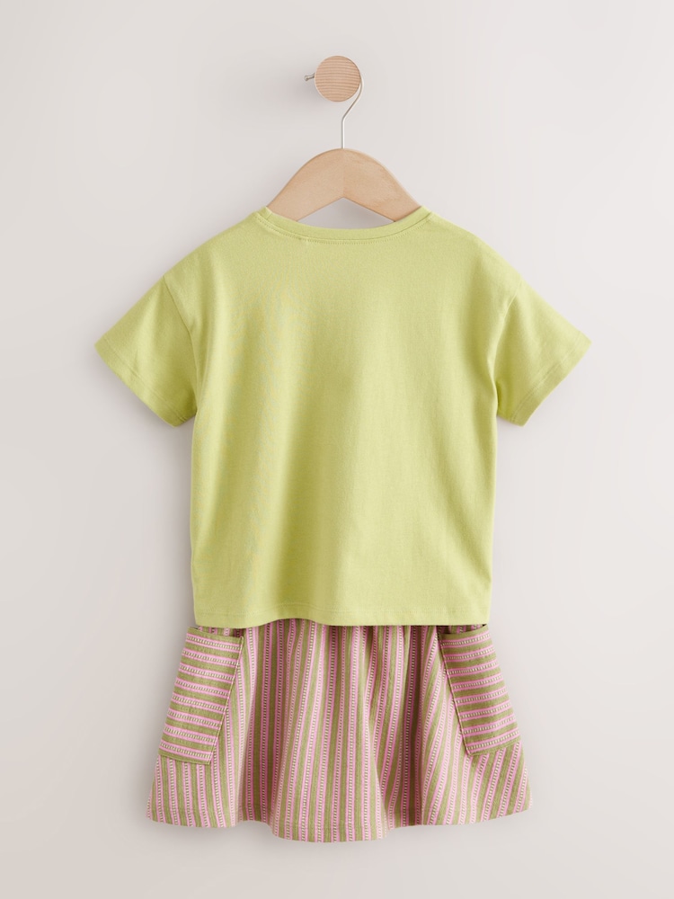 Green/Pink 100% Cotton T-Shirt and Skirt Set (3mths-7yrs) - Image 6 of 8