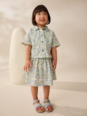 Blue/Ecru Floral 100% Cotton Top and Skirt Set (3mths-7yrs) - Image 2 of 7