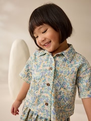 Blue/Ecru Floral 100% Cotton Top and Skirt Set (3mths-7yrs) - Image 4 of 7