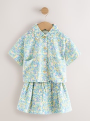 Blue/Ecru Floral 100% Cotton Top and Skirt Set (3mths-7yrs) - Image 5 of 7